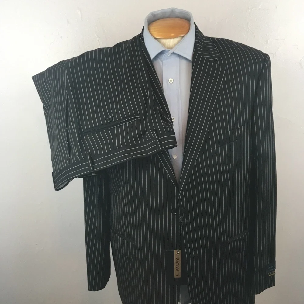 Gianni Manzoni 42r suit black stripes classic made in italy 2 button new ea0125